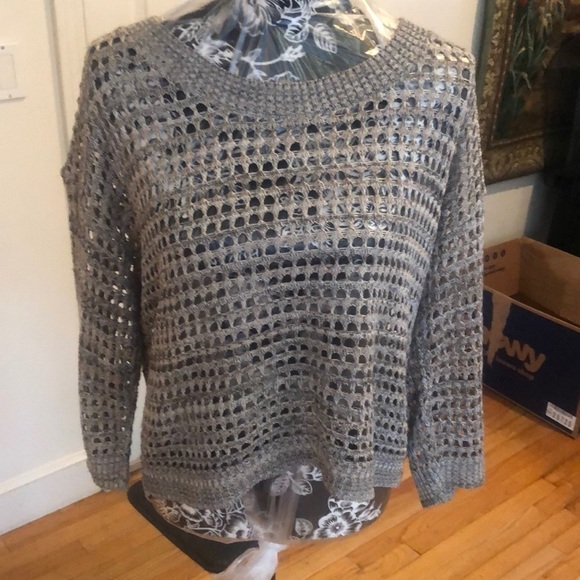 Two by Two  New York size XL tan/ beige open knit scoop neck 3/4 sleeve,back zip - Picture 3 of 14